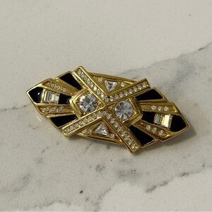 Jackie Collins Diamanté Crystal Gold Brooch